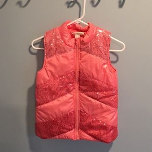 Girls size 14 coral/pink puffed sequence vest